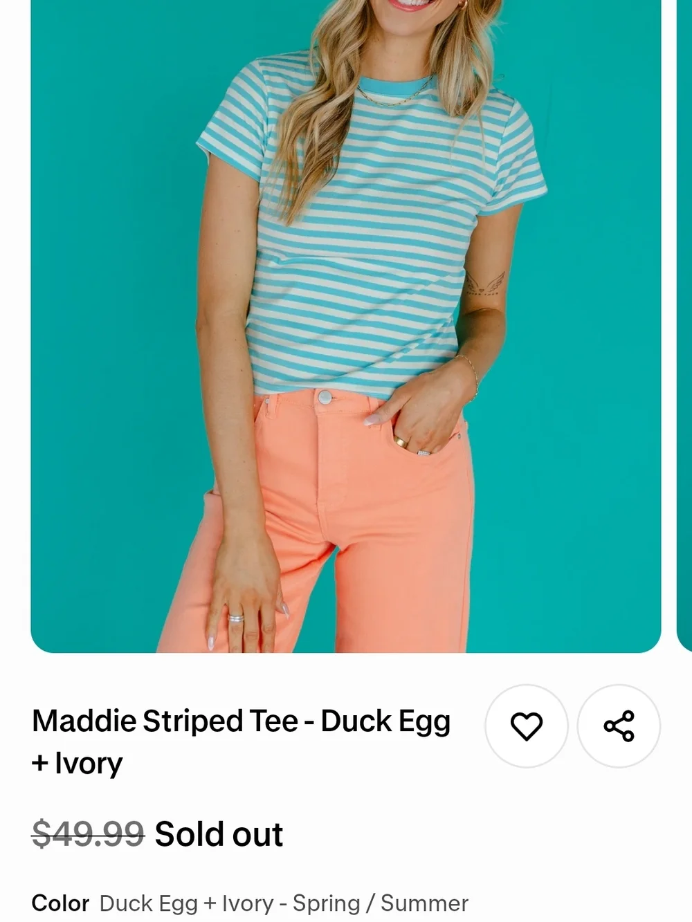 NWOT Wishlist Striped Tee - Duck Egg Blue & Ivory - Picture 7 of 13